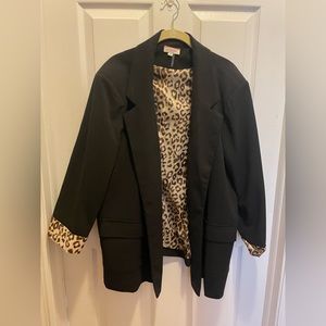 Black leopard print lined blazer